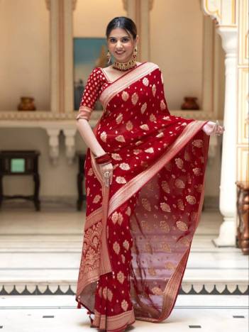 LC 93 BY SAGAR IMPEX BANARASI KHADI GEORGETTE SAREE EXPORTER IN INDIA